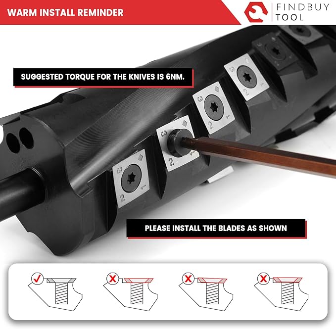FINDBUYTOOL Helical Cutterhead for Porter Cable PC160JT 6" Benchtop Jointer with Carbide Insert Knives, 40X Longer Life, 50% Less Noise for Woodworking, Furniture Making, DIY & Professional Use