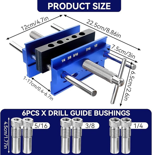Self Centering Doweling Jig Kit, Drill Jig For Straight Holes Biscuit Joiner Set With 6 Drill Guide Bushings, Adjustable Width Drilling Guide Power Tool Accessory Jigs (XL)