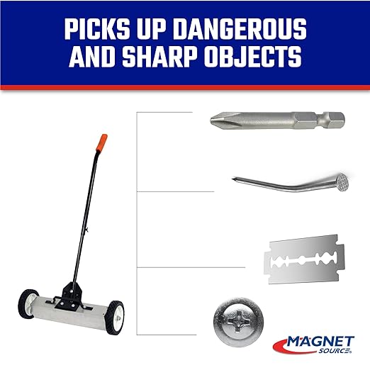 Master Magnetics Magnetic Sweeper with Wheels - Rolling Magnet Sweeper with Adjustable Handle - Powerful Magnetic Tool for Lawn and Shop Use - Pick Up Nails and Other Metal Debris - 18”
