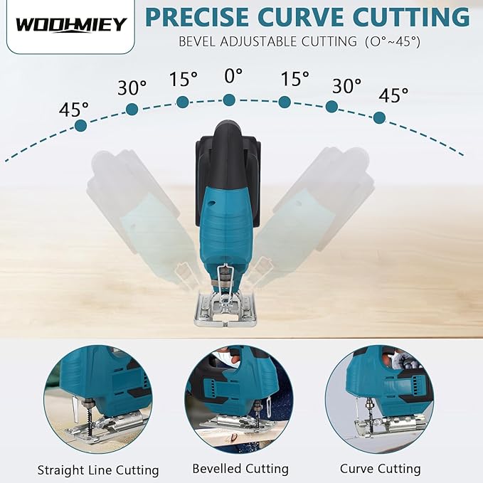 20V Brshless Cordless Jig Saw,Cordless Jig Saw Kit Varible Speed with LED Light, 55mm Cutting Thickness, Brushless Motor, Blue Color, Battery Charger for Metal Cutting