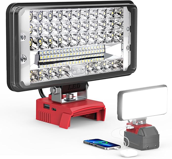 Ecarke LED Work Light Compatible with Milwaukee 18V Battery, 7'' 145W Cordless Work Lights 14500 Lumens of Brightness Battery Light with Low Voltage Protection & Type-C & USB-A Charger Port
