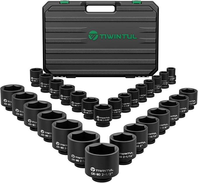 3/4" Drive Impact Socket Set, CR-MO Steel, SAE 3/4" - 2-1/2", 29 Pieces Jumbo Socket Set with a Storage Cage, Heavy Duty Impact & Large Socket Set for Industrial Trucks, Machinery