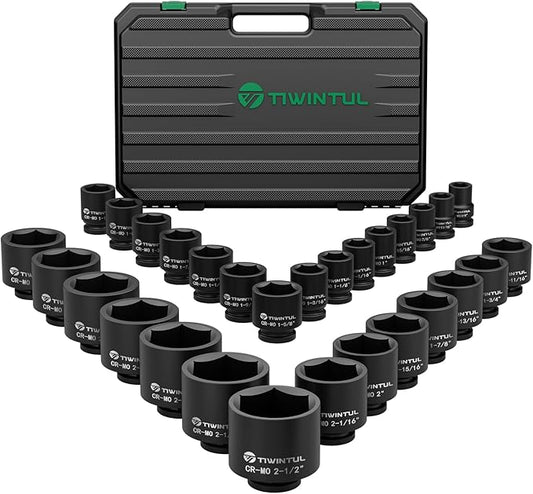 3/4" Drive Impact Socket Set, CR-MO Steel, SAE 3/4" - 2-1/2", 29 Pieces Jumbo Socket Set with a Storage Cage, Heavy Duty Impact & Large Socket Set for Industrial Trucks, Machinery