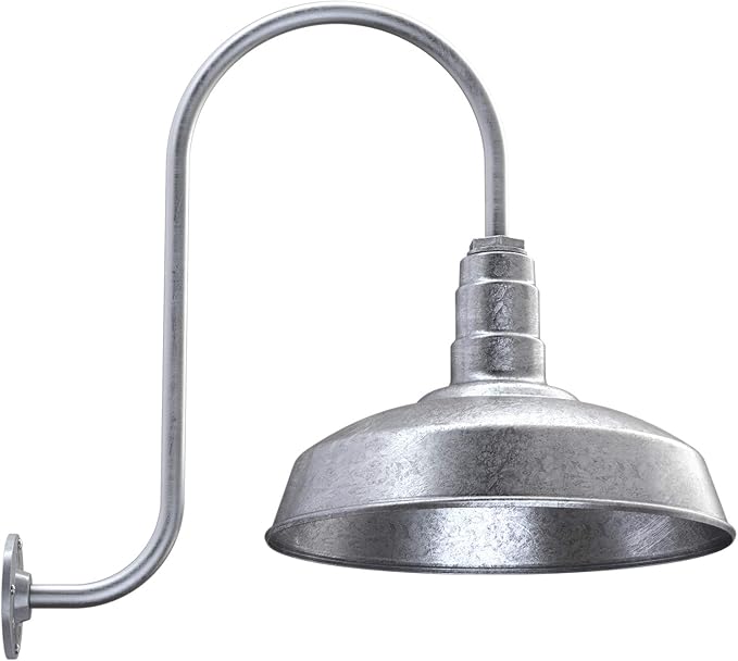 Steel Lighting Co. | Dusk to Dawn | Gardena Barn Light | Outdoor Wall Mounted | 16" Dome | Upslope Gooseneck | Farmhouse Light Made in America | Galvanized Exterior/Galvanized Interior
