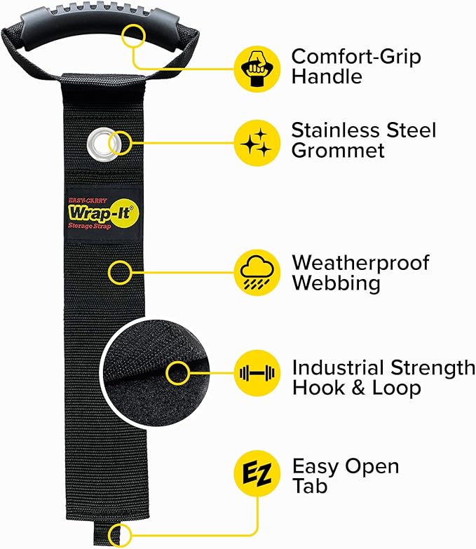 Easy-Carry Wrap-It Storage Straps - 28??(2-Pack) Black with Grommet - Cord Wrap and Hose Organizer for Your RV Tool Kit