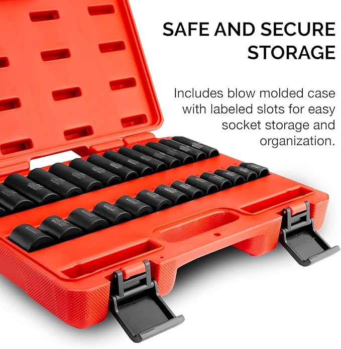 NEIKO 02433A 3/8??Drive Standard and Deep Metric Impact Socket Set | 26 Pieces | Metric 7mm to 19mm | Premium Cr-V Steel | 6-Point Hex Design | Corrosion Resistant Black Phosphate Coating