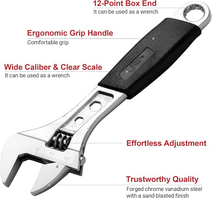 Jetech 6 Inch Adjustable Wrench with Softgrip Handle - Professional Shifter Spanner with Wide Caliber Opening