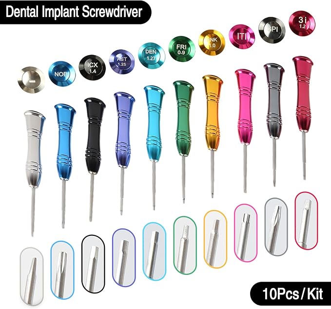 Dental Implant Screw Driver Universal Kit Tool Dentistry Implant Repair Stainless Steal Base Orthodontic Dentistry Tool with 10 Pcs（Blue）