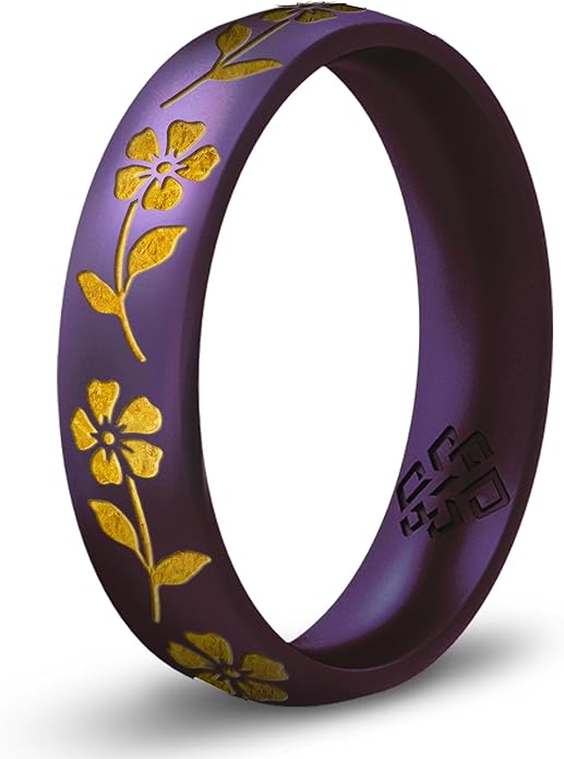Knot Theory Birth Flower Silicone Ring for Women - 4mm Comfort Fit Wedding Band Engagement Ring
