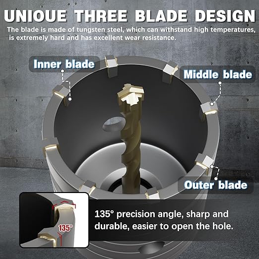 3-11/32" Concrete Hole Saw,85mm Masonry Hole Saw, with 220mm SDS Plus Shank Connecting Rod for Concrete Brick Cement Stone Wall Drilling Home Improvement