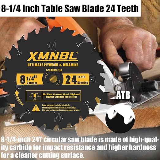 8-1/4 Inch Table Saw Blade 24 Teeth,8-1/4 Framing Saw Blades Saw Blade for Cutting Hardwoods,Softwoods,Veneer Plywood,and Other Wood Fine Finish Saw Blades,Quality Alloy Tips,24 ATB,Shafts 5/8 Inch
