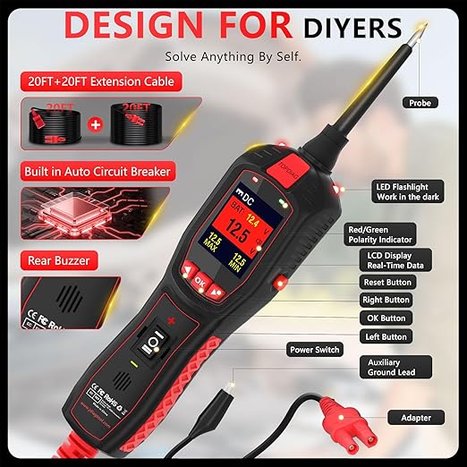 Electrical Tester for 6V-30V Cars, Short Circuit Breaker Finder Tool, Automotive Circuit Tester, Voltage Tester, P150