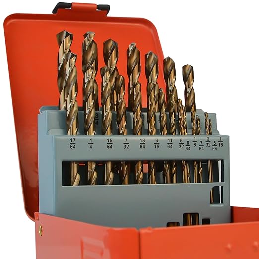 Luckyway 1/16"-3/8" (21Pcs) M35 Cobalt Drill Bits, Jobber Length Twist Drill Bit Set for Hard Metal, Stainless Steel, Cast Iron, Wood and Plastic, with Storage Case