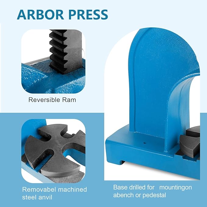 12-inch maximum height press,3-ton heavy-duty manual arbor press, heavy-duty metal punch for rivet punching, benchtop arbor press for stamping, bending, and drawing竊똪eather rivet press(0.5 Ton)