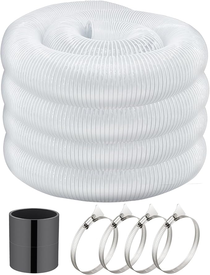 JUYO VONSAN 4 inch Dust Collection Hose 50ft Flexible Heavy Duty Clear PVC Dust Debris With Free 4"" Dust Hose Connector and Hose Clamps for Dust Collectors (4 inch x 50 ft)