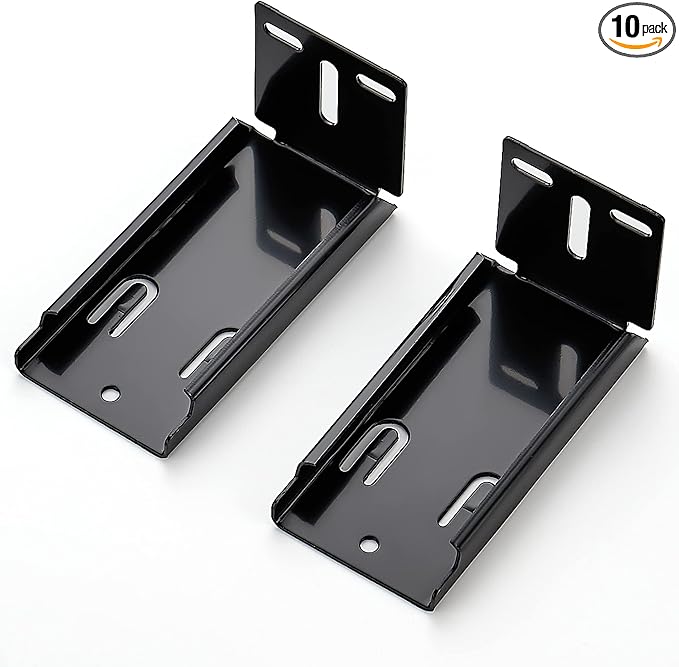 10 Pairs - 20 Pack Black Heavy Duty Rear Mount Brackets for Soft Close Cabinet Drawer Slides, Metal Replacement Part for Full Extension Ball Bearing Side Mount Drawer Track Guide