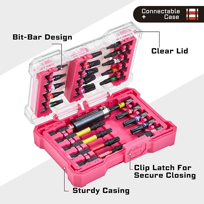 65Pieces Impact Screwdriver Bits Set, Magnetic S2 Steel Phillips/Square/Torx Insert Power Bits Tips,Impact Bit Holder and Nut Driver with Storage Box Case