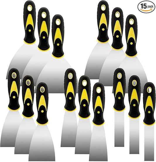 Putty Knife Set of 15, Heavy Duty Putty Knife Scraper, Spackle Knife for Drywall Finishing, Plaster Scraping, Patching and Painting, Decals, and Wallpaper, 1/2/3/4/5 Inch