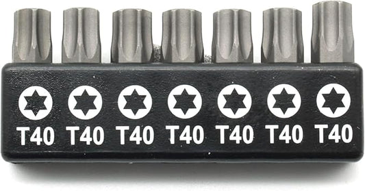 7 pc T40 Torx Star 6 Point T-40 Screwdriver Impact Ready 1 Inch Length Insert Bits Hex Shank with Quick Release Slot
