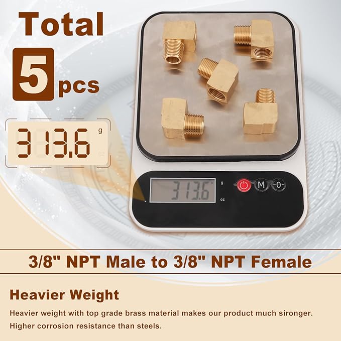 5pcs 3/8??Brass Fittings 90 Degree Barstock Street Elbow 3/8" NPT Male Pipe to 3/8" NPT Female Pipe 3/8 NPT Elbow Forged Brass Pipe Fittings