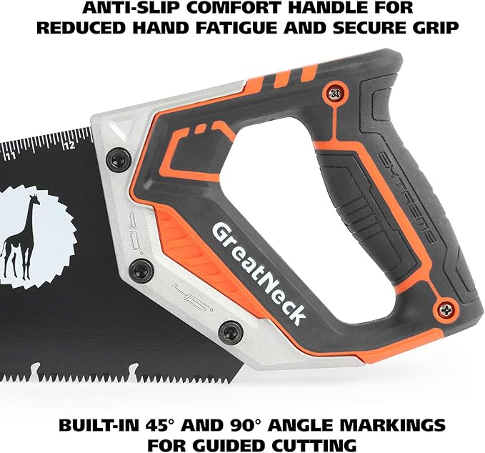 GreatNeck 74003 15" Hand Saw, SK-5 Steel Blade, Tri-Bevel Teeth, Comfort Grip, Aluminum Frame – Wood Cutting Tool for Precise, Fast Cuts