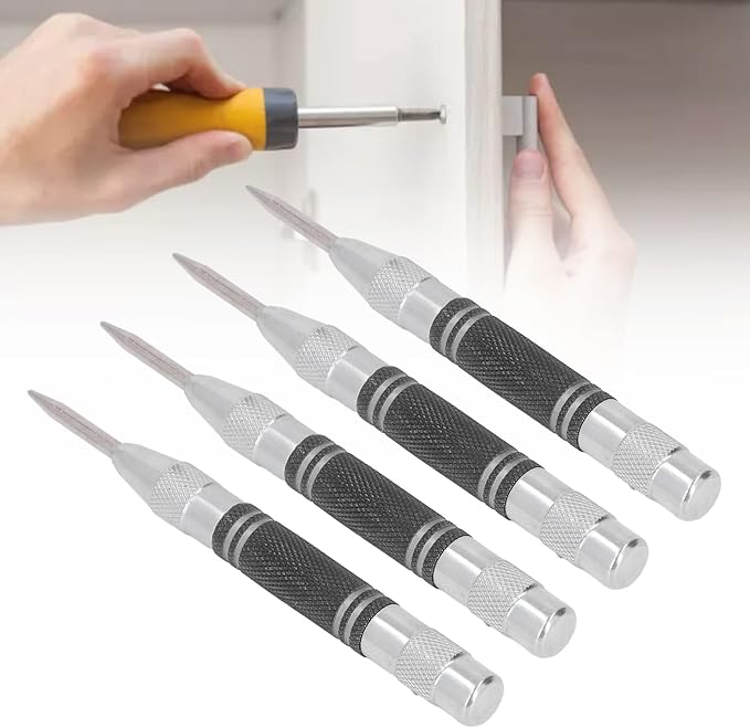 Center Punch, 4Pcs 5inches Center Punch Automatic High Speed Steel Tool Set Kit for Furniture Installation Machine Maintenance (Black White)