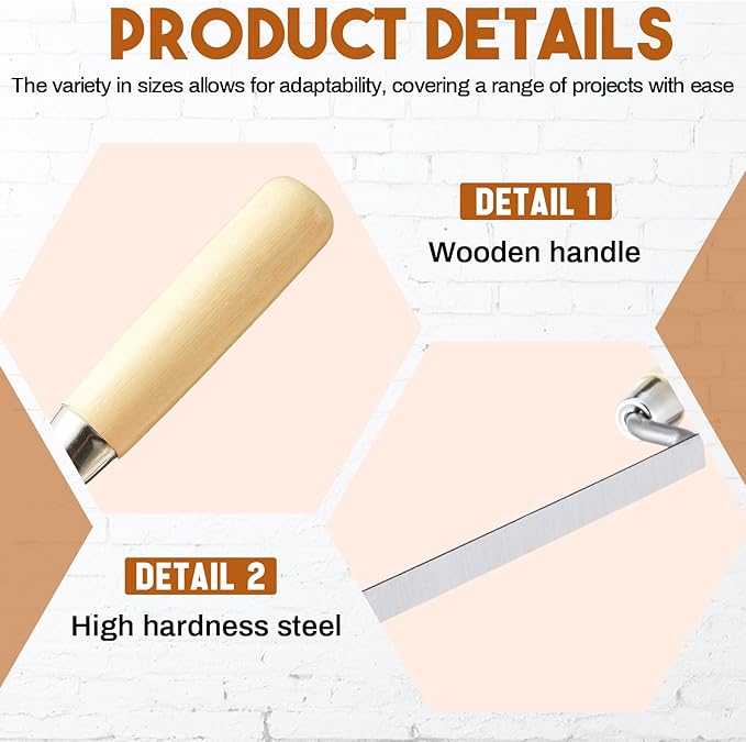 Lothee 5 Pcs Tuck Pointer Trowel Set with Wood Handle 6-3/4" by 1/4", 5/16, 3/8", 1/2", 5/8" Professional Mortar Repair and Masonry Tools for Tuck Pointing