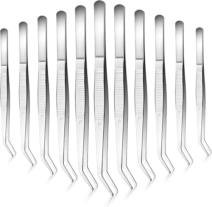 35 Pcs Carbon Steel Tweezers with Curved Serrated Tip, Multipurpose Craft Tweezers Non-Slip Forceps for Sewing Repairing