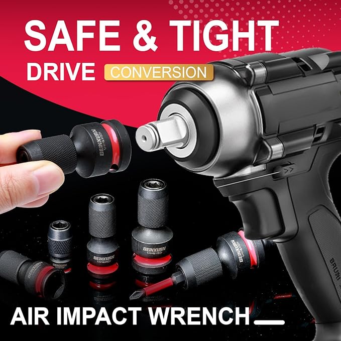 5PCS Impact Screwdriver Bit Holders, 3/8-Inch Square Drive to 1/4-Inch Quick Release Hex Socket Adapter for Impact Wrench
