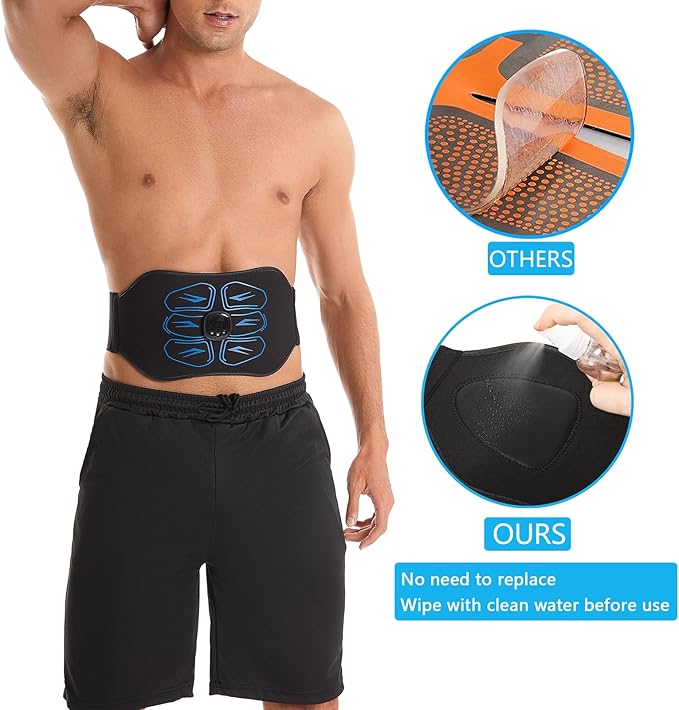 ABS Stimulator - EMS Muscle Stimulator, Ab Machine, Portable Abdominal Belt, Electronic Pulse Massager, Home Office Fitness Workout Equipment Blue