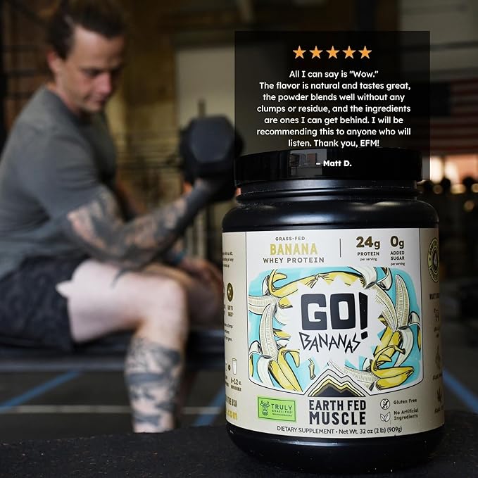 Earth Fed Muscle Go!?츭ananas Irish Grass?멑ed Whey Protein Isolate ??All Natural Banana Flavor, Zero Added Sugar, Soy?멑ree, Gluten?멑ree (2lb, 27 Servings, Banana)