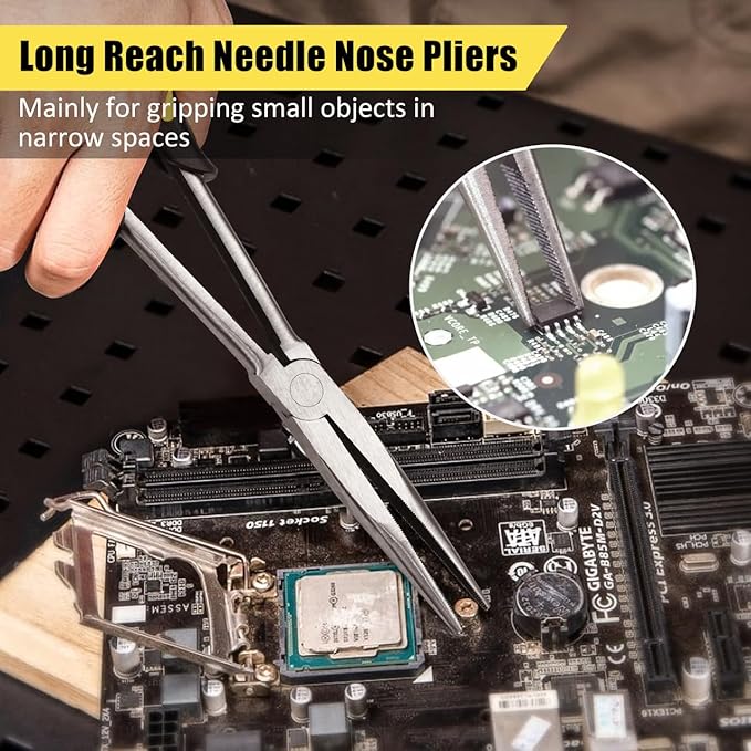 Premium Long Needle Nose Pliers-11?쇺? Paper Clamp Precision, Chromium-Vanadium Steel, Soft Grip with Wire Cutter, Long Nose Cutting Pliers for Home, Fishing, Jewelry, Crafts,1pcs