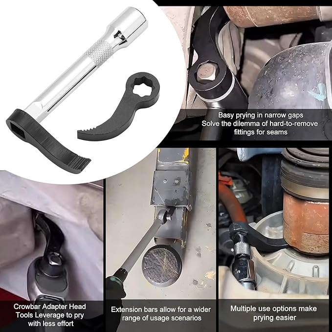 5 Pcs Pry Bar Wrench Adaptor Head, New Crowbar Adapter Head Tool,Half Shaft Removal Car Repairing Tools with Extension Bar for Tight Spaces,1/2" D 8pt (Square) Profile & 3/8" D 8pt