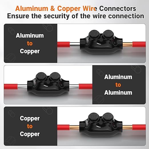 Joinfworld 2 Port Inline Splice Connector 2-14 AWG Aluminum to Copper Wire Connectors Insulated Wire Connectors UL Listed Wire Cable Connectors with 5/32" Slotted Allen Hex - 6 Pack