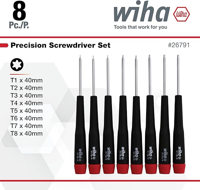 Wiha 26791 Precision Torx T1-T8 Set, 8-Piece,(Red, Black)