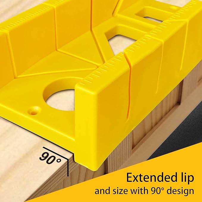 12 Inch Heavy Duty Mitre Box Cuts both 45 degree and 90 degree Miter Angles for Accurate Cutting, Impact-Resistant ABS plastic Miter Box for DIYer, Woodworker, Woodcarver, Carpenter, Yellow