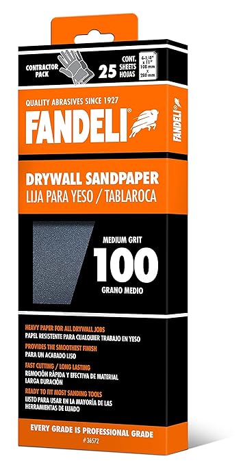 Fandeli | Multi-Purpose Sanding Paper | Grit 100 | 25 Sheets of 4 1/4'' x 11'' | Perfect for Sanding Drywall | Hand Sanding | Orbital Sanders