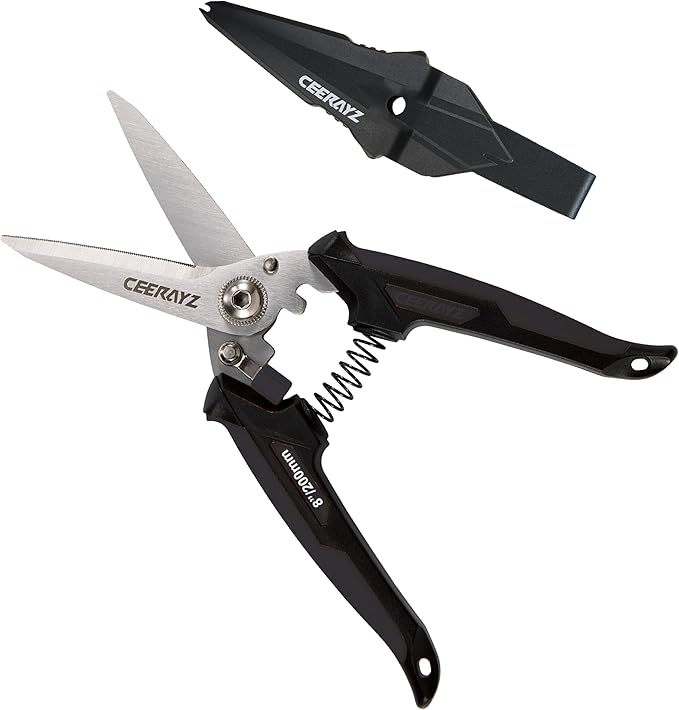 8" Scissors All Purpose, Heavy Duty, Multipurpose, for DIY Projects, Office, Production Lines, Pruning, with Protective Sheath (Black)