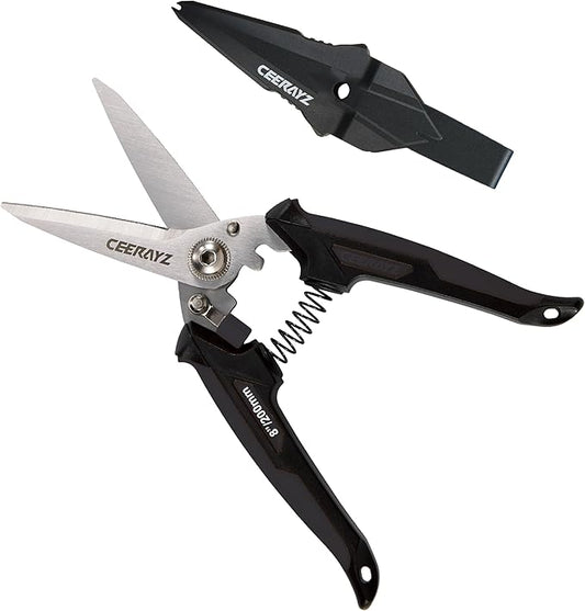 8" Scissors All Purpose, Heavy Duty, Multipurpose, for DIY Projects, Office, Production Lines, Pruning, with Protective Sheath (Black)