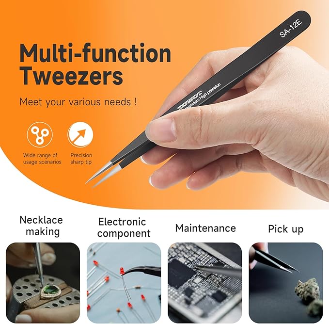 TOWOT Precision Tweezers, Anti-static Stainless Steel Pointed Tweezers for Electronics, Crafts, Soldering, Welding, Experimental Work, and Jewelry Making Industrial Tweezers