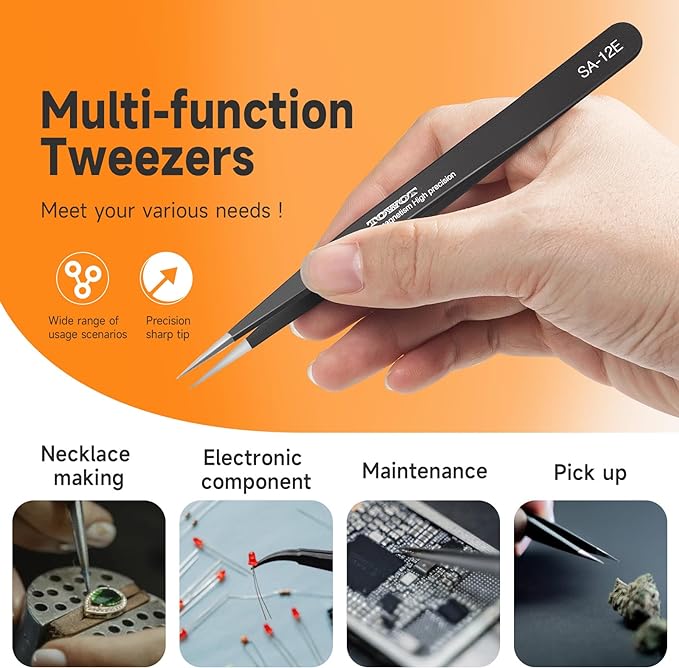 TOWOT Precision Tweezers, Pointed Tweezers for Electronics, Anti-static Stainless Steel Long Tweezers for Crafts, Soldering, Welding, and Jewelry Making Industrial Tweezers