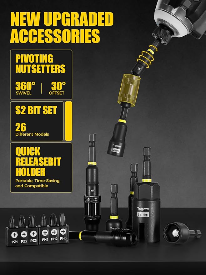 60pcs Magnetic Nut Driver Set for Impact Drills - Deep Nut Drivers, Metric & SAE Socket Adapters, Bit Extension, 1/4'' Quick Change, Wing Nut Driver, Pivoting Nutsetter, S2 Steel Bits, Upgraded Box
