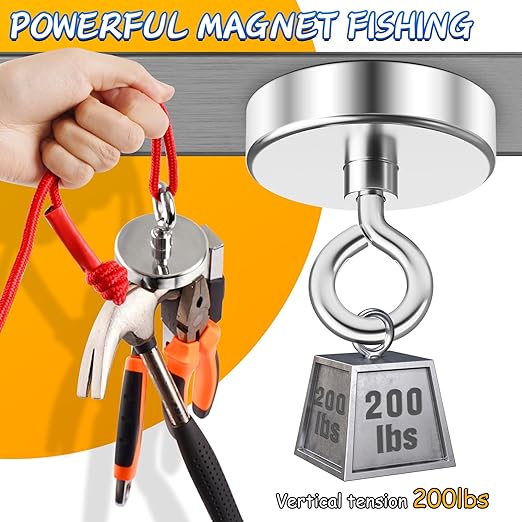 Grtard Fishing Magnets 200 Lbs Pulling Force, Strong Rare Earth Magnet Fishing Magnet Only, Magnetic Fishing, Heavy Duty Security Large Tags Neodymium Magnets for River Fishing, Lifting (1.75")