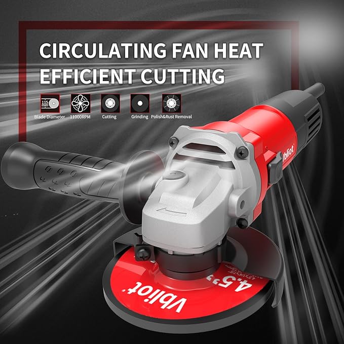 710W Electric Angle Grinder Tool 6A 4-1/2 Inch with 360 Rotational Guard 11000RPM Power Tool for Cutting and Grinding Metal Stone Wood Polishing, Red