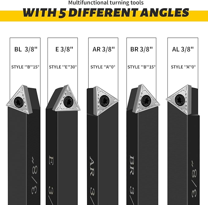 Metal Lathe Cutting Tools,5 Sets of 3/8" Carbide Metal Cutting Tool Bits Kit,Indexable Lathe Turning Tool,Carbide Lathe Tools For Metal