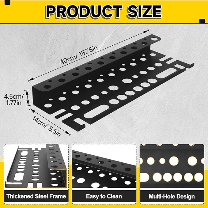 Metal Screwdriver Organizer, 15.75inch Utility Wall Mount Tool Organizer for Screwdrivers Pliers Holder with 35 Holes, Hand Tool Storage Rack for Workbench, Garage, Warehouse (Black, 2 Layers)