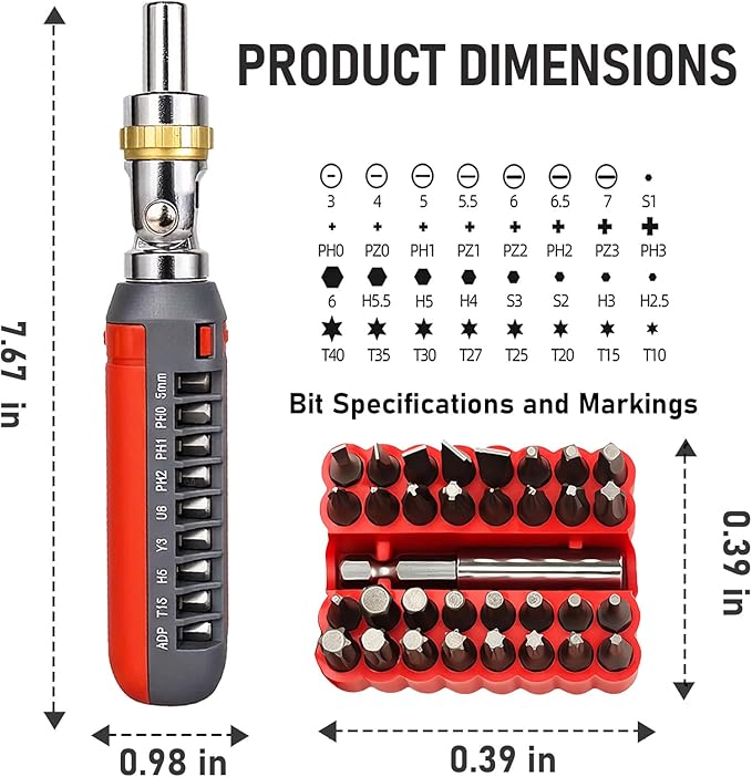 Magnetic Ratcheting Screwdriver Set, 180 Degree Adjustable screwdriver,Holding Up To 47 Bits with Phillips Slotted Hex Torx Bits, 48-Tooth Ratcheting Screwdriver for Small Spaces