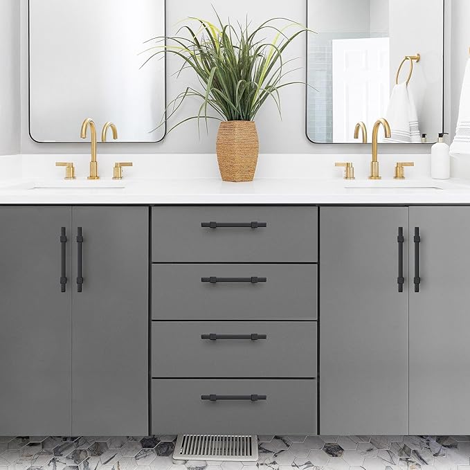 5 Pack Black Cabinet Handles - 3-3/4" Hole Center Cabinet Pulls Matte Black Drawer Pulls Cabinet Hardware Kitchen Handles for Cabinets