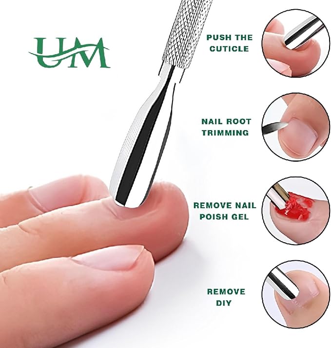 UM Supplies Cuticle Pusher and Spoon Nail Cleaner 2PCS Set | Dual Ended | Nail Care Tool | Easy to Use Fingernail and Toenail | Pedicure Manicure Tools