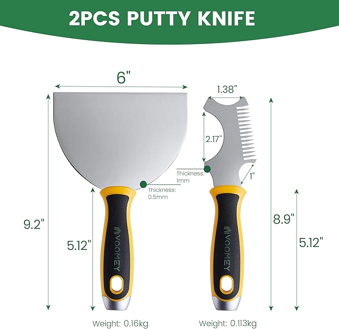 VOOMEY 6 Inch Stainless Steel Putty Knife & Paint Roller Cleaner, Flexible Drywall Spackle Tool with Paint Brush Comb, Professional Wall Repair